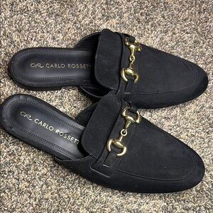 Black Mule Clogs with Gold Hardware